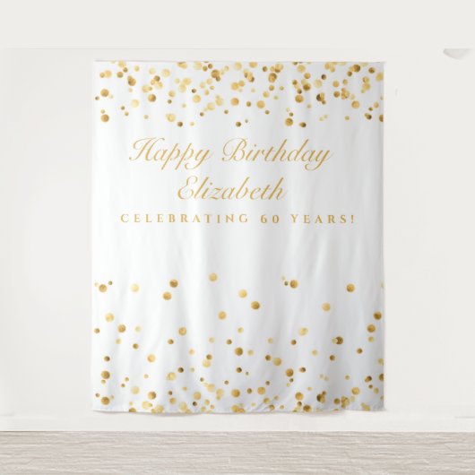 60e verjaardag achtergrond, witte en goudfoto wandkleed (Voorkant)