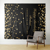 60e verjaardag achtergrond, zwart en goud fotohokj wandkleed (In Situ (horizontaal))