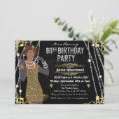 60e verjaardag Afrikaans-Amerikaans Flapper-meisje Kaart (Staand voorkant)