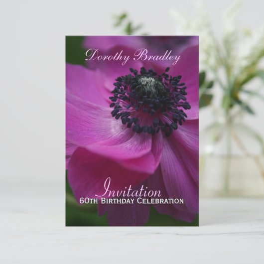 60e verjaardag Anemone Custom Invite Kaart (Staand voorkant)