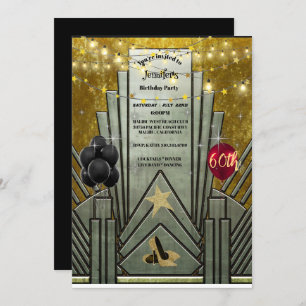 60e verjaardag Art Deco Gatsby Theme Invitati Kaart