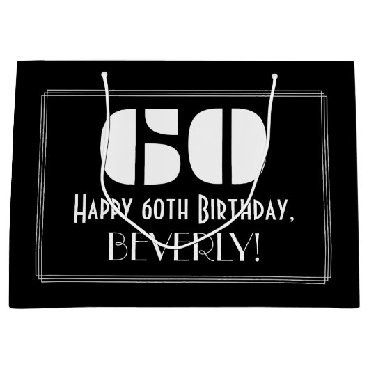 60e verjaardag ~ Art Deco Geïnspireerde look "60"  Groot Cadeauzakje (Voorkant)