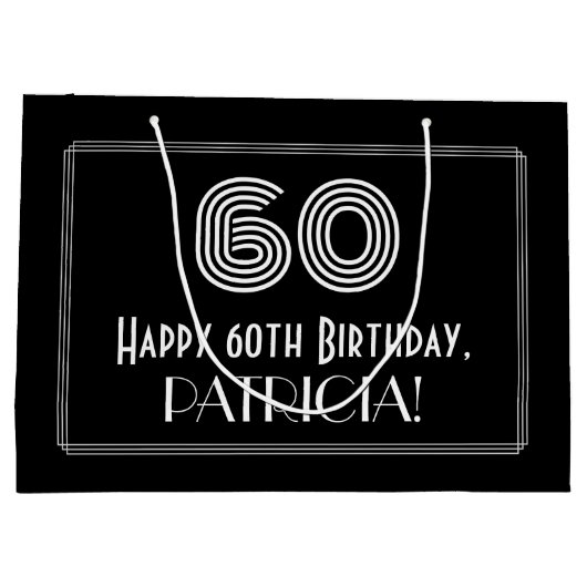 60e verjaardag — Art Deco Geïnspireerde look "60" Groot Cadeauzakje (Achterkant)