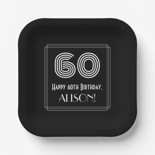 60e verjaardag — Art Deco Geïnspireerde look "60"  Papieren Bordje (Voorkant)
