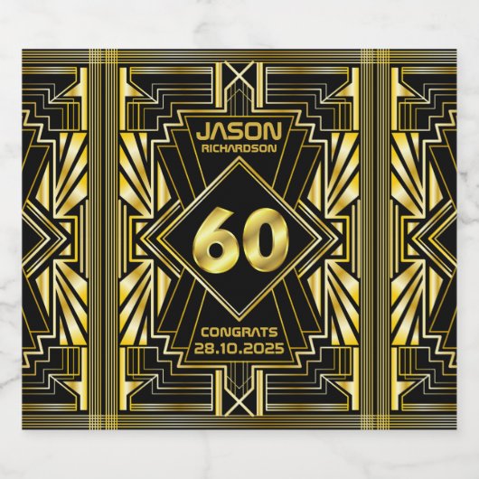 60e verjaardag Art Deco Gold Black Grote Gatsby Bier Etiket (Enkel label)