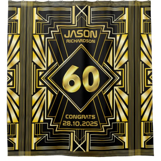 60e verjaardag Art Deco Gold Black Grote Gatsby Douchegordijn (Voorkant)