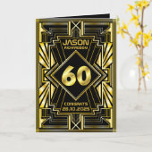 60e verjaardag Art Deco Gold Black Grote Gatsby Kaart (Gele Bloem)