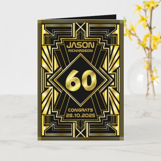 60e verjaardag Art Deco Gold Black Grote Gatsby Kaart (Gele Bloem)
