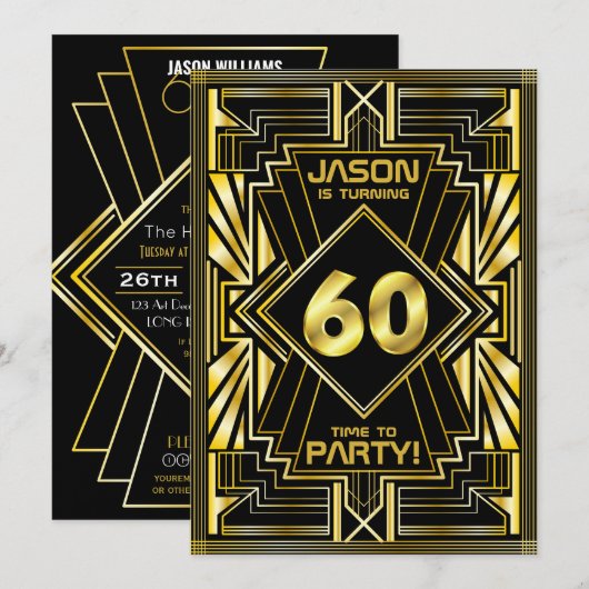60e verjaardag Art Deco Gold Black Grote Gatsby Kaart (Voorkant / Achterkant)