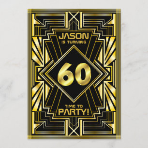 60e verjaardag Art Deco Gold Black Grote Gatsby Kaart