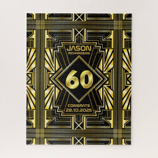 60e verjaardag Art Deco Gold Black Grote Gatsby Legpuzzel (Verticaal)
