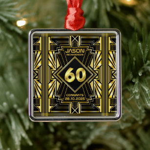 60e verjaardag Art Deco Gold Black Grote Gatsby Metalen Ornament