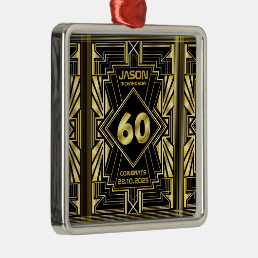60e verjaardag Art Deco Gold Black Grote Gatsby Metalen Ornament (Rechts)