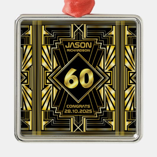 60e verjaardag Art Deco Gold Black Grote Gatsby Metalen Ornament (Voorkant)