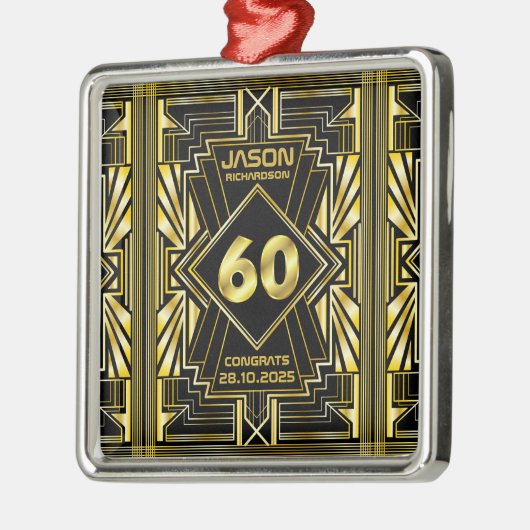 60e verjaardag Art Deco Gold Black Grote Gatsby Metalen Ornament (Links)