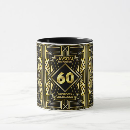 60e verjaardag Art Deco Gold Black Grote Gatsby Mok (Midden)