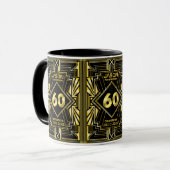 60e verjaardag Art Deco Gold Black Grote Gatsby Mok (Voorkant links)