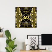 60e verjaardag Art Deco Gold Black Grote Gatsby Poster (Thuiskantoor)