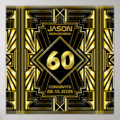 60e verjaardag Art Deco Gold Black Grote Gatsby Poster (Voorkant)