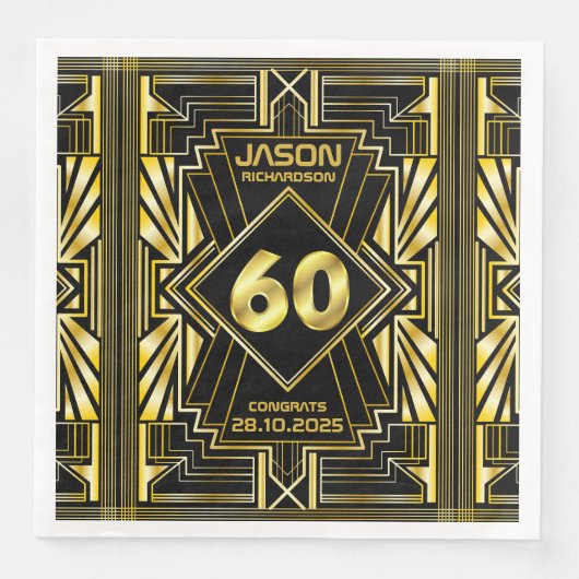 60e verjaardag Art Deco Gold Black Grote Gatsby Servet (Voorkant)