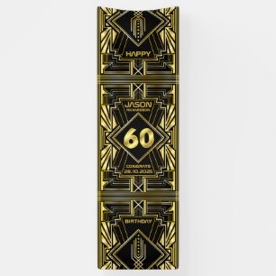 60e verjaardag Art Deco Gold Black Grote Gatsby Spandoek