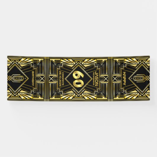 60e verjaardag Art Deco Gold Black Grote Gatsby Spandoek (Horizontaal)