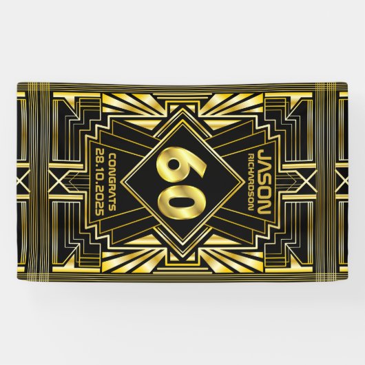 60e verjaardag Art Deco Gold Black Grote Gatsby Spandoek (Horizontaal)