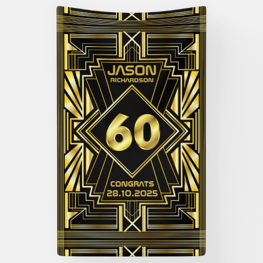 60e verjaardag Art Deco Gold Black Grote Gatsby Spandoek (Verticaal)