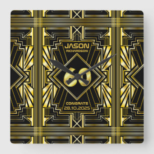 60e verjaardag Art Deco Gold Black Grote Gatsby Vierkante Klok