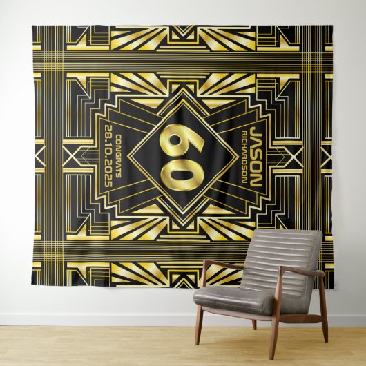 60e verjaardag Art Deco Gold Black Grote Gatsby Wandkleed (In Situ (horizontaal))