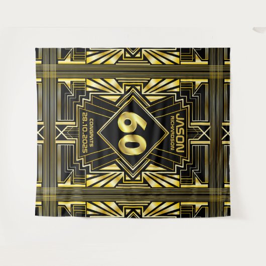 60e verjaardag Art Deco Gold Black Grote Gatsby Wandkleed (Voorkant (horizontaal))