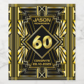 60e verjaardag Art Deco Gold Black Grote Gatsby Wijn Etiket (Enkel label)
