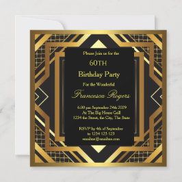 60e verjaardag Art Deco Gold Black Kaart