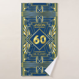 60e verjaardag Art Deco Gold Blue Great Gatsby Badhanddoek