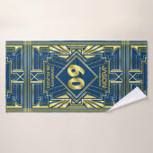 60e verjaardag Art Deco Gold Blue Great Gatsby Badhanddoek (Badhanddoek)