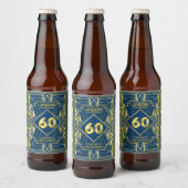 60e verjaardag Art Deco Gold Blue Great Gatsby Bier Etiket (Flessen)