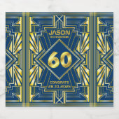 60e verjaardag Art Deco Gold Blue Great Gatsby Bier Etiket (Enkel label)