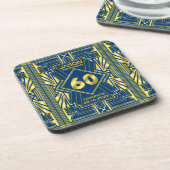 60e verjaardag Art Deco Gold Blue Great Gatsby Bier Onderzetter (Linkerzijde)