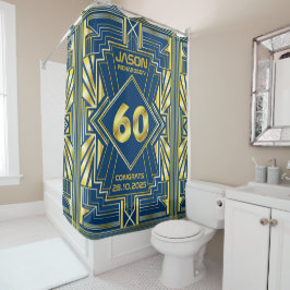 60e verjaardag Art Deco Gold Blue Great Gatsby Douchegordijn