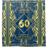 60e verjaardag Art Deco Gold Blue Great Gatsby Douchegordijn (Voorkant)
