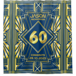 60e verjaardag Art Deco Gold Blue Great Gatsby Douchegordijn