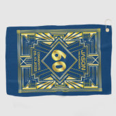 60e verjaardag Art Deco Gold Blue Great Gatsby Golfhanddoek (Horizontaal)
