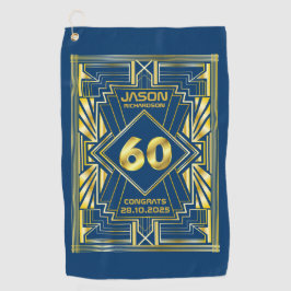 60e verjaardag Art Deco Gold Blue Great Gatsby Golfhanddoek