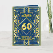 60e verjaardag Art Deco Gold Blue Great Gatsby Kaart (Voorkant)