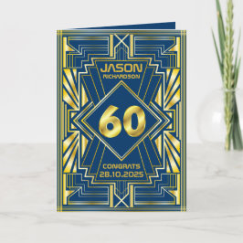 60e verjaardag Art Deco Gold Blue Great Gatsby Kaart