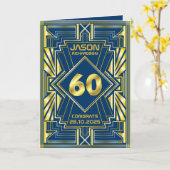 60e verjaardag Art Deco Gold Blue Great Gatsby Kaart (Gele Bloem)