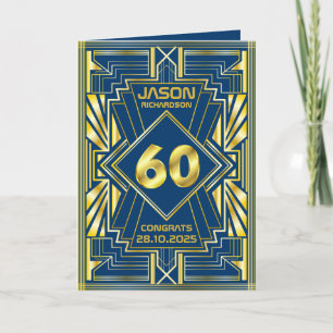 60e verjaardag Art Deco Gold Blue Great Gatsby Kaart