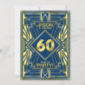 60e verjaardag Art Deco Gold Blue Great Gatsby Kaart (Voorkant)