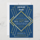 60e verjaardag Art Deco Gold Blue Great Gatsby Kaart (Achterkant)