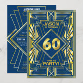 60e verjaardag Art Deco Gold Blue Great Gatsby Kaart (Voorkant / Achterkant)